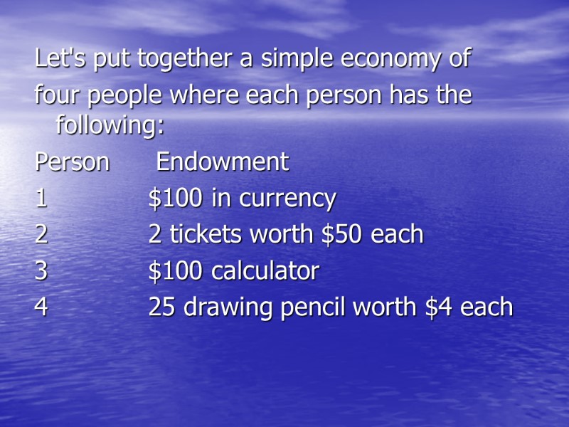Let's put together a simple economy of four people where each person has the
